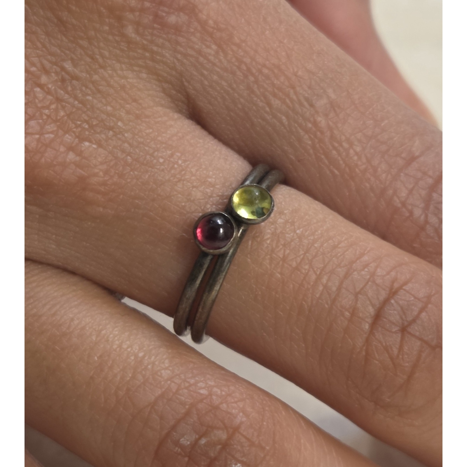 2 Vintage Sterling Silver Stackable Rings Garnet Peridot Size 7 35$